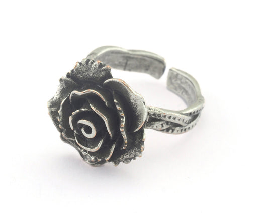 Rose Adjustable Ring Antique Silver Plated brass (17mm 7US inner size) OZ3247