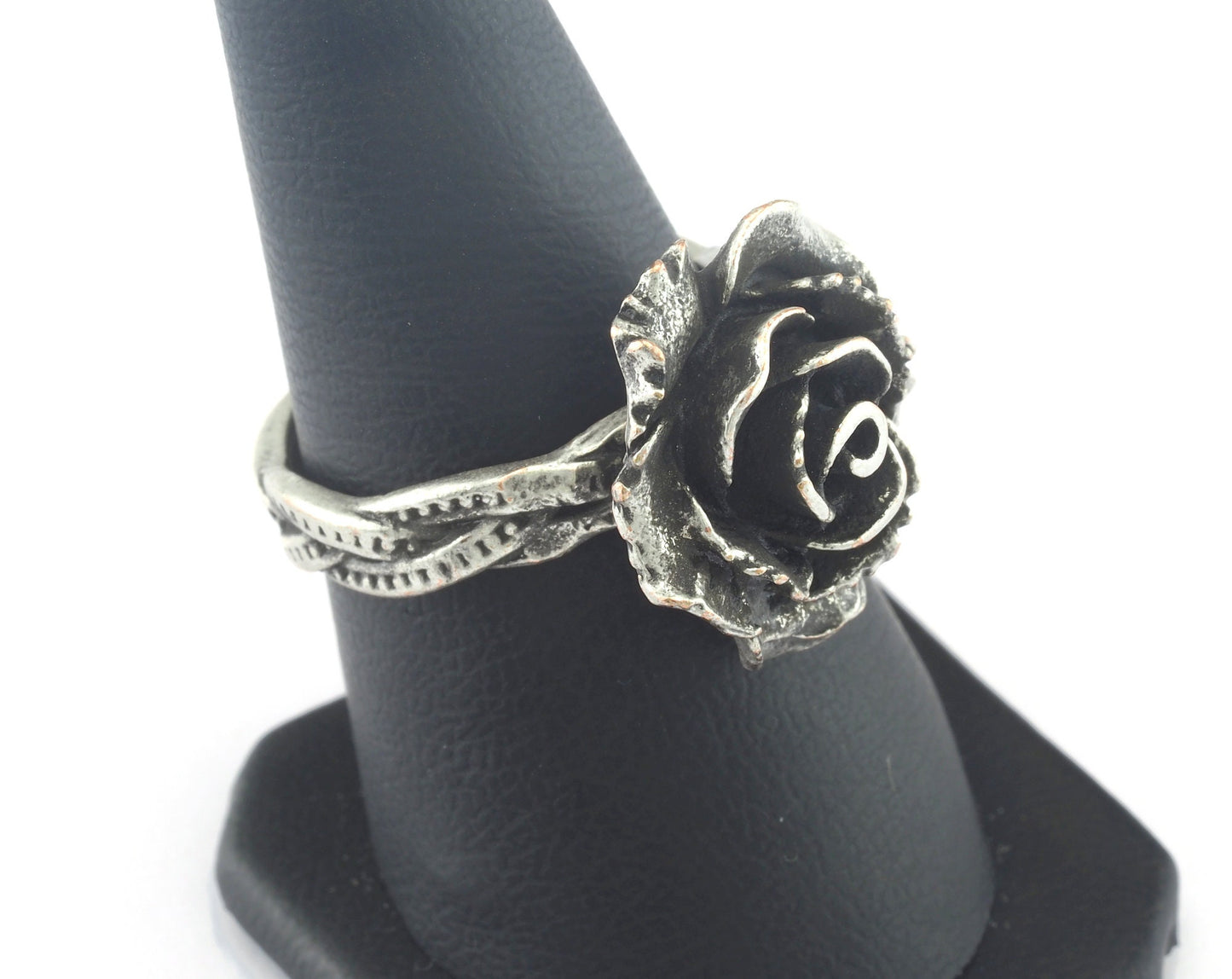 Rose Adjustable Ring Antique Silver Plated brass (17mm 7US inner size) OZ3247