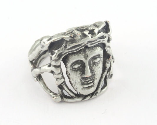 Face Adjustable Ring Antique Silver plated brass (19mm 9US inner size) OZ3248