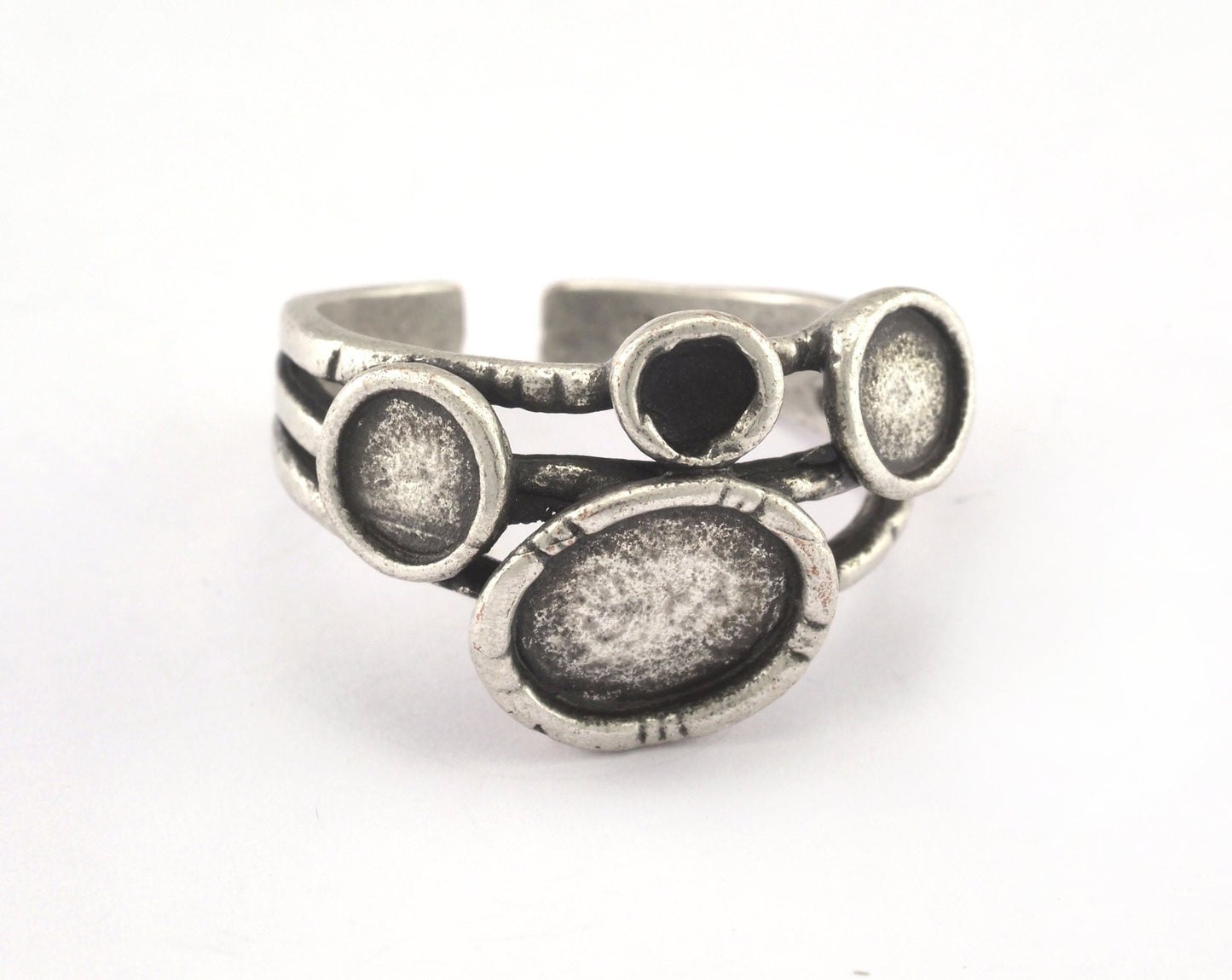Ring Adjustable Ring Blank Bezel Antique silver plated brass (18mm 8US inner size - Adjustable ) 684