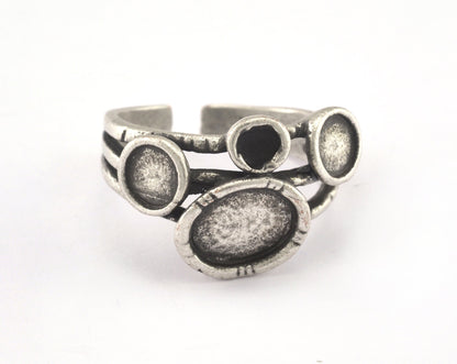 Ring Adjustable Ring Blank Bezel Antique silver plated brass (18mm 8US inner size - Adjustable ) 684