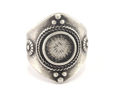 Ring Adjustable Ring Bezel - Antique Silver plated brass (18mm 7.5US inner size - Adjustable ) Oz2981