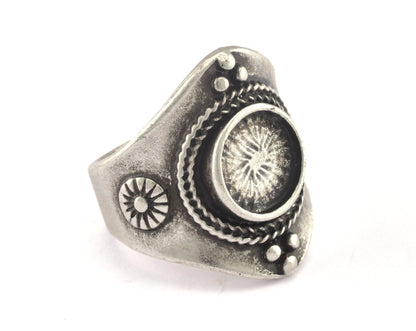 Ring Adjustable Ring Bezel - Antique Silver plated brass (18mm 7.5US inner size - Adjustable ) Oz2981