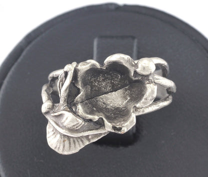 Flower Leaf Ring Adjustable Bezel - Antique Silver Plated brass (17mm 7US inner size - Adjustable ) Oz2986