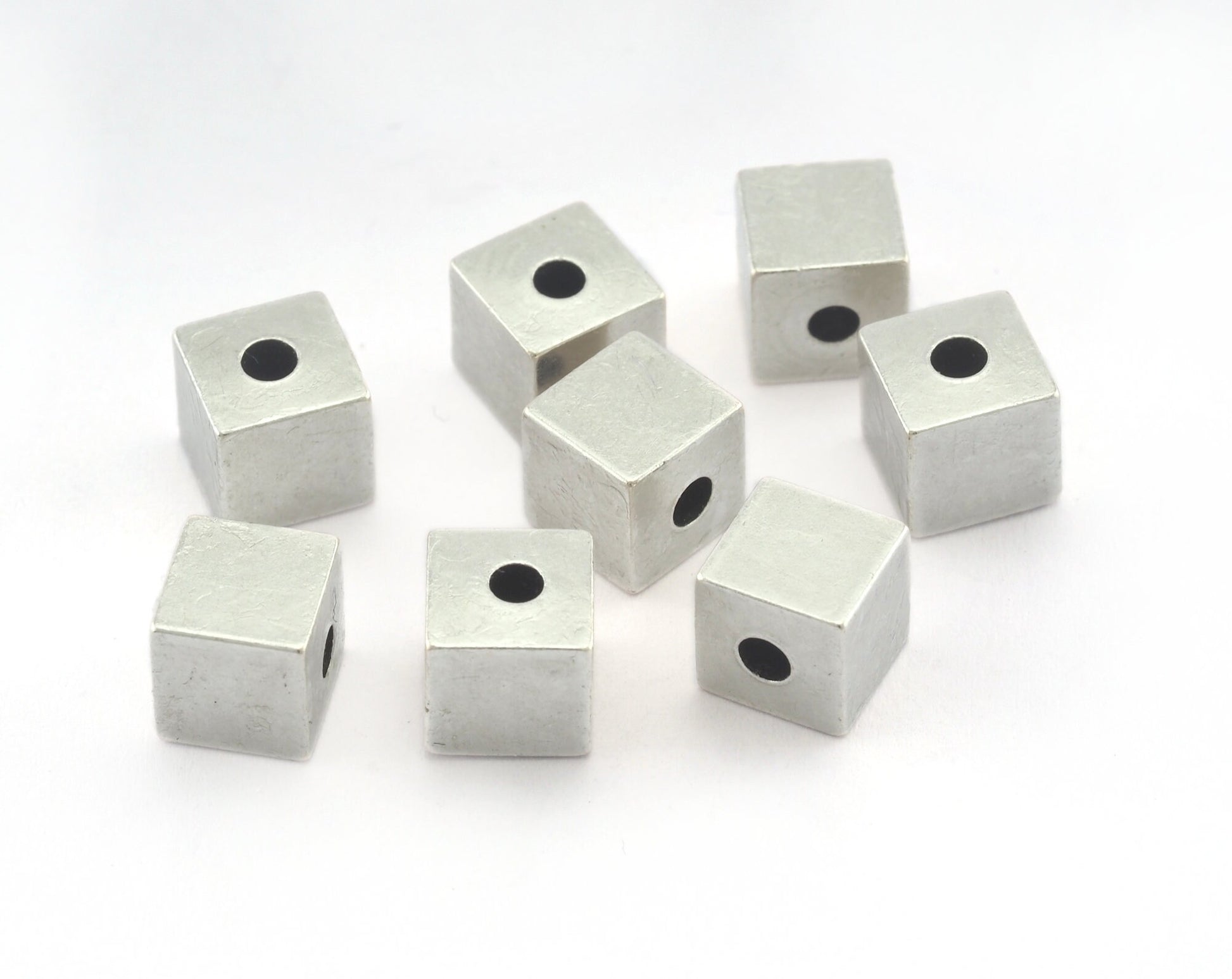 Square Cube Antique Silver Brass stamping 6x6mm 1/4"x1/4" (2mm 5/64" 13 gauge hole ) bab2 1610
