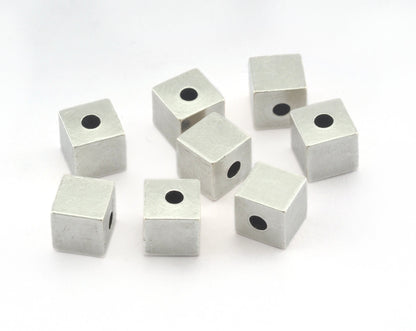 Square Cube Antique Silver Brass stamping 6x6mm 1/4"x1/4" (2mm 5/64" 13 gauge hole ) bab2 1610