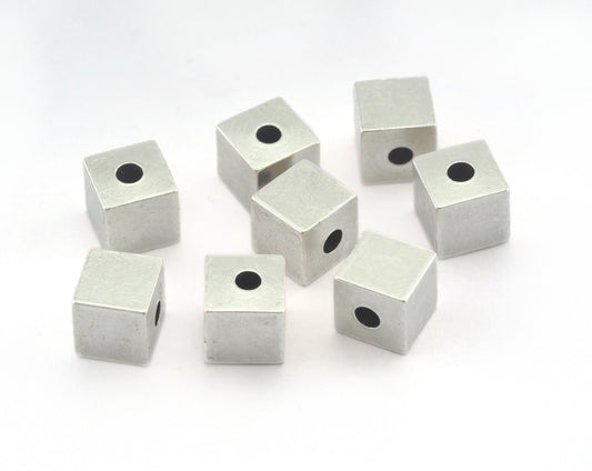 Square Cube Antique Silver Brass stamping 6x6mm 1/4"x1/4" (2mm 5/64" 13 gauge hole ) bab2 1610