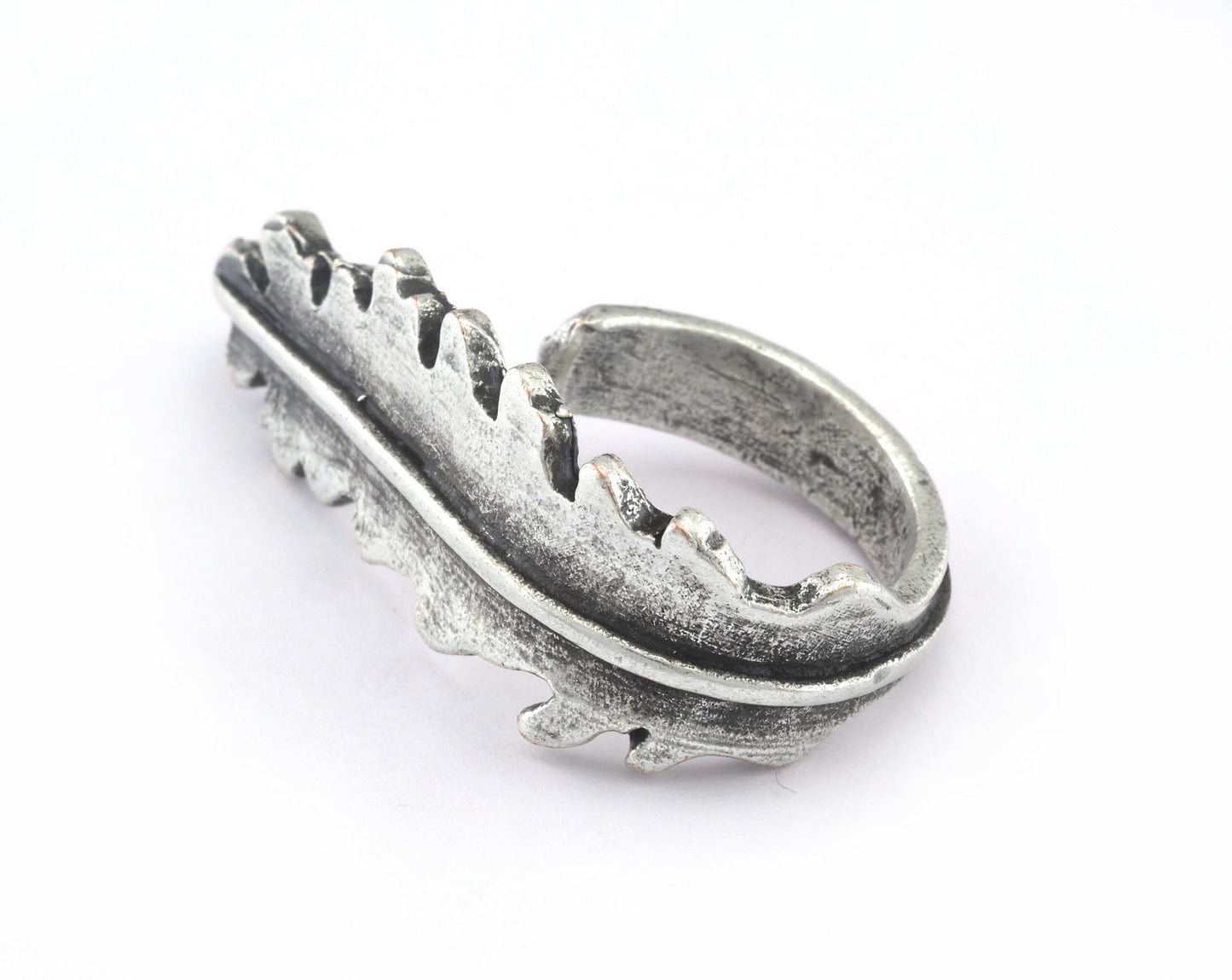 Leaf Ring Adjustable Antique Silver Plated Brass (16mm 5US inner size) Oz3072