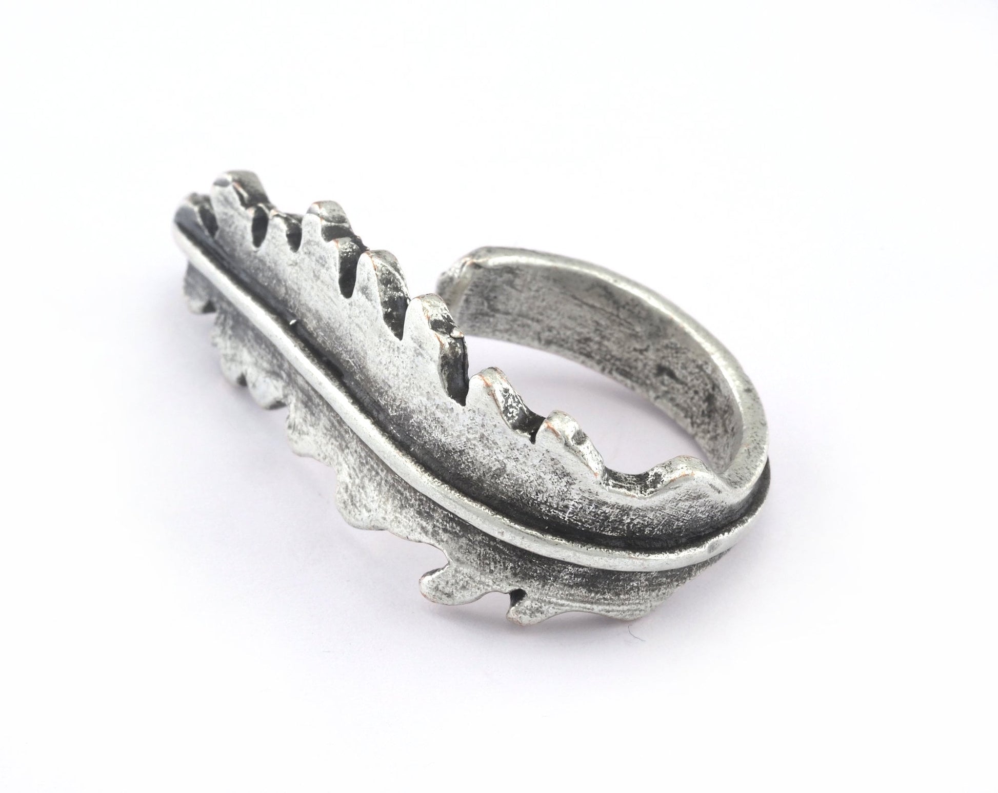 Leaf Ring Adjustable Antique Silver Plated Brass (16mm 5US inner size) Oz3072