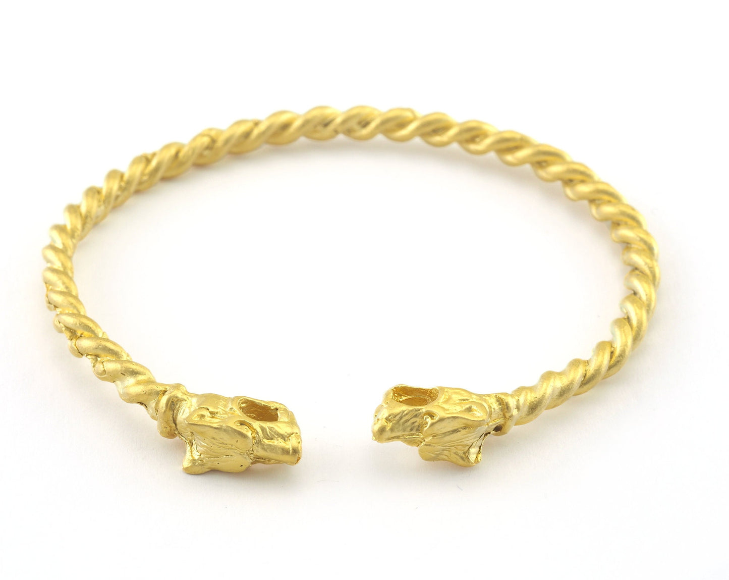 Dog Head Bracelet Swirl Adjustable Matte Gold Plated Brass (64mm inner size - Adjustable ) with hole OZ3160