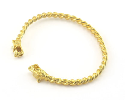 Dog Head Swirl Bracelet Shiny Gold Plated Brass (64mm inner size - Adjustable ) with hole OZ3160