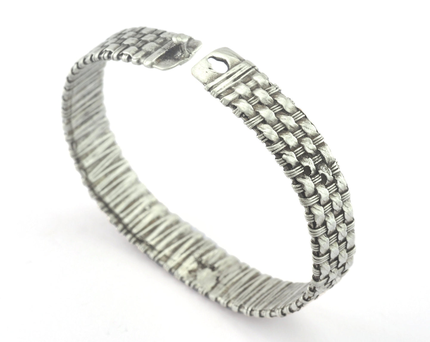 Weave Shape Locked Bracelet Antique Silver Plated Brass (60mm inner size - Adjustable ) OZ3153