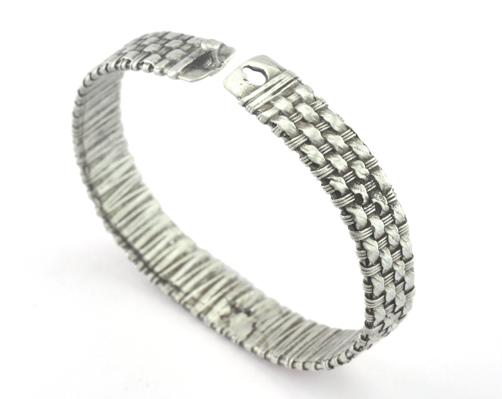 Weave Shape Locked Bracelet Antique Silver Plated Brass (60mm inner size - Adjustable ) OZ3153