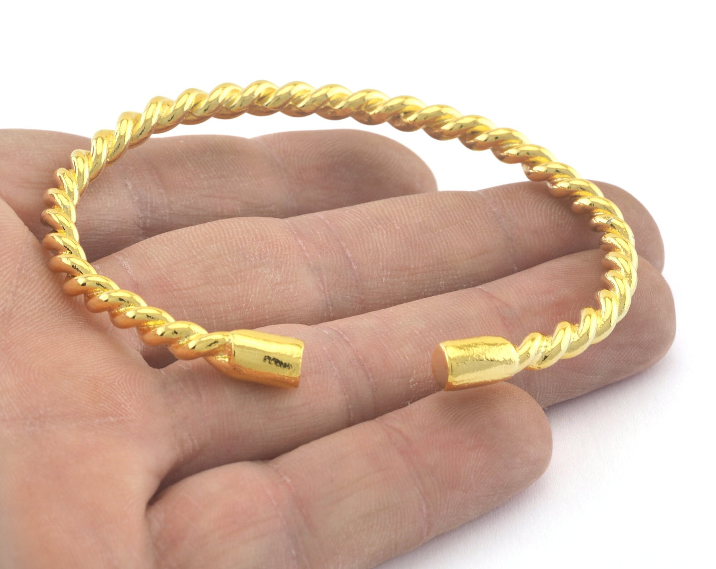 Cuff Bracelet Twisted Adjustable Shiny Gold Plated Brass (65mm inner size - Adjustable ) OZ3173