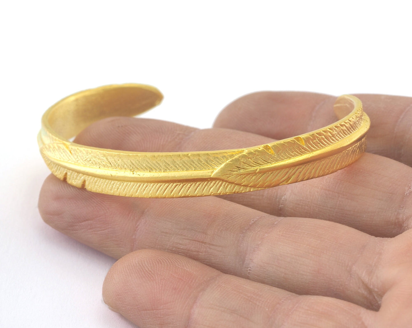 Feather Cuff Bracelet Matte Gold Plated Brass (62mm inner size - Adjustable ) OZ3174