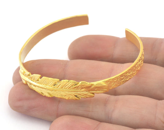 Feather Cuff Bracelet Matte Gold Plated Brass (55mm inner size - Adjustable ) OZ3162