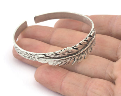 Feather Cuff Bracelet Antique Silver Plated Brass (55mm inner size - Adjustable ) OZ3162