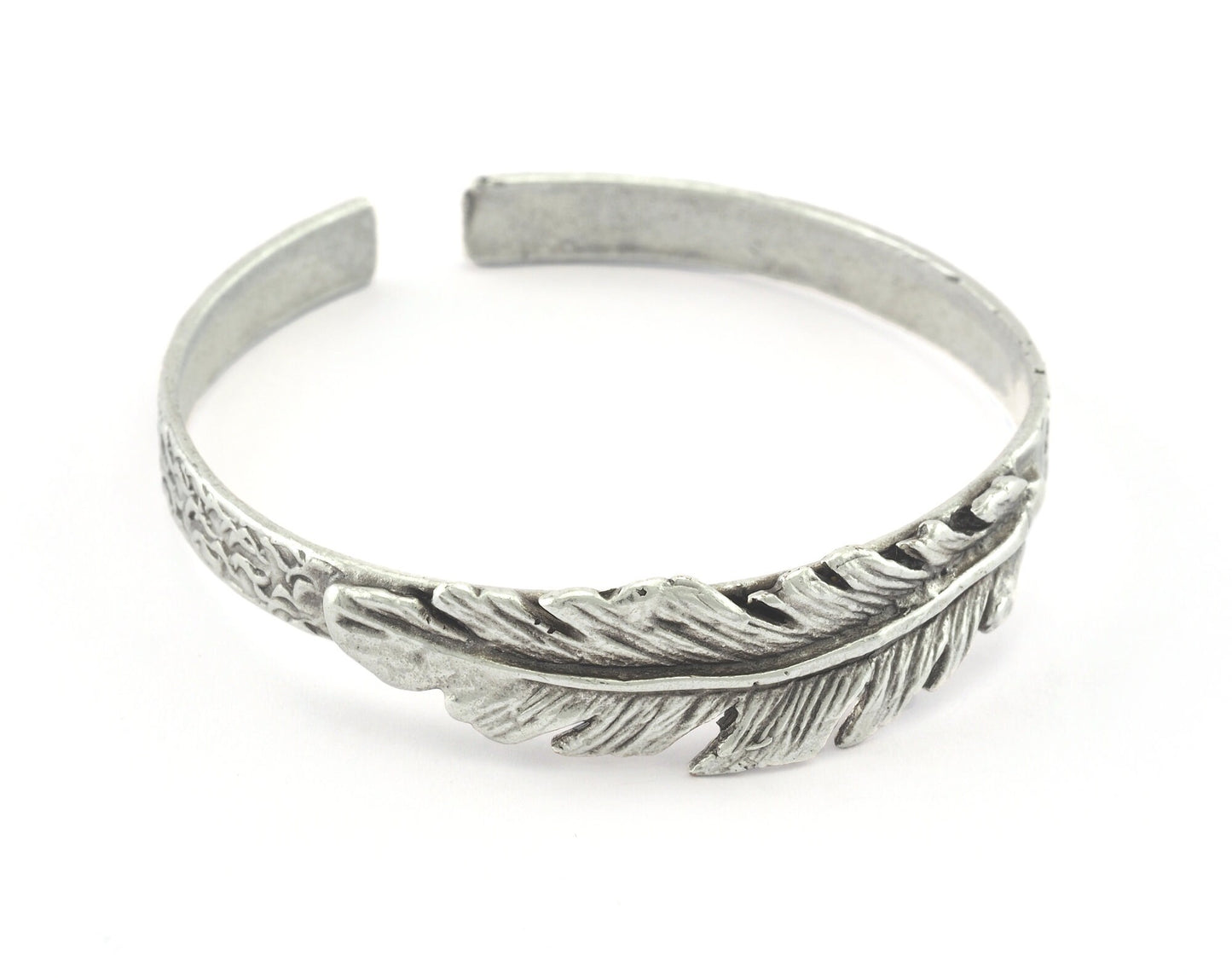 Feather Cuff Bracelet Antique Silver Plated Brass (55mm inner size - Adjustable ) OZ3162
