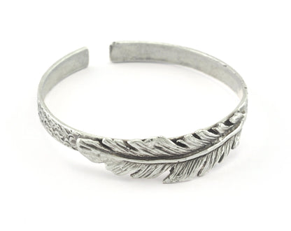 Feather Cuff Bracelet Antique Silver Plated Brass (55mm inner size - Adjustable ) OZ3162