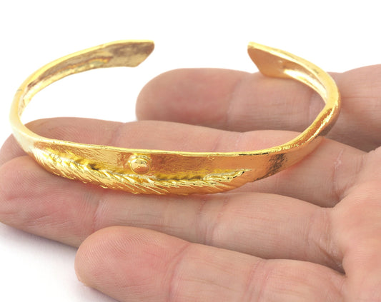 Textured Cuff Bracelet Adjustable Shiny Gold Plated Brass (62mm inner size - Adjustable ) OZ3163