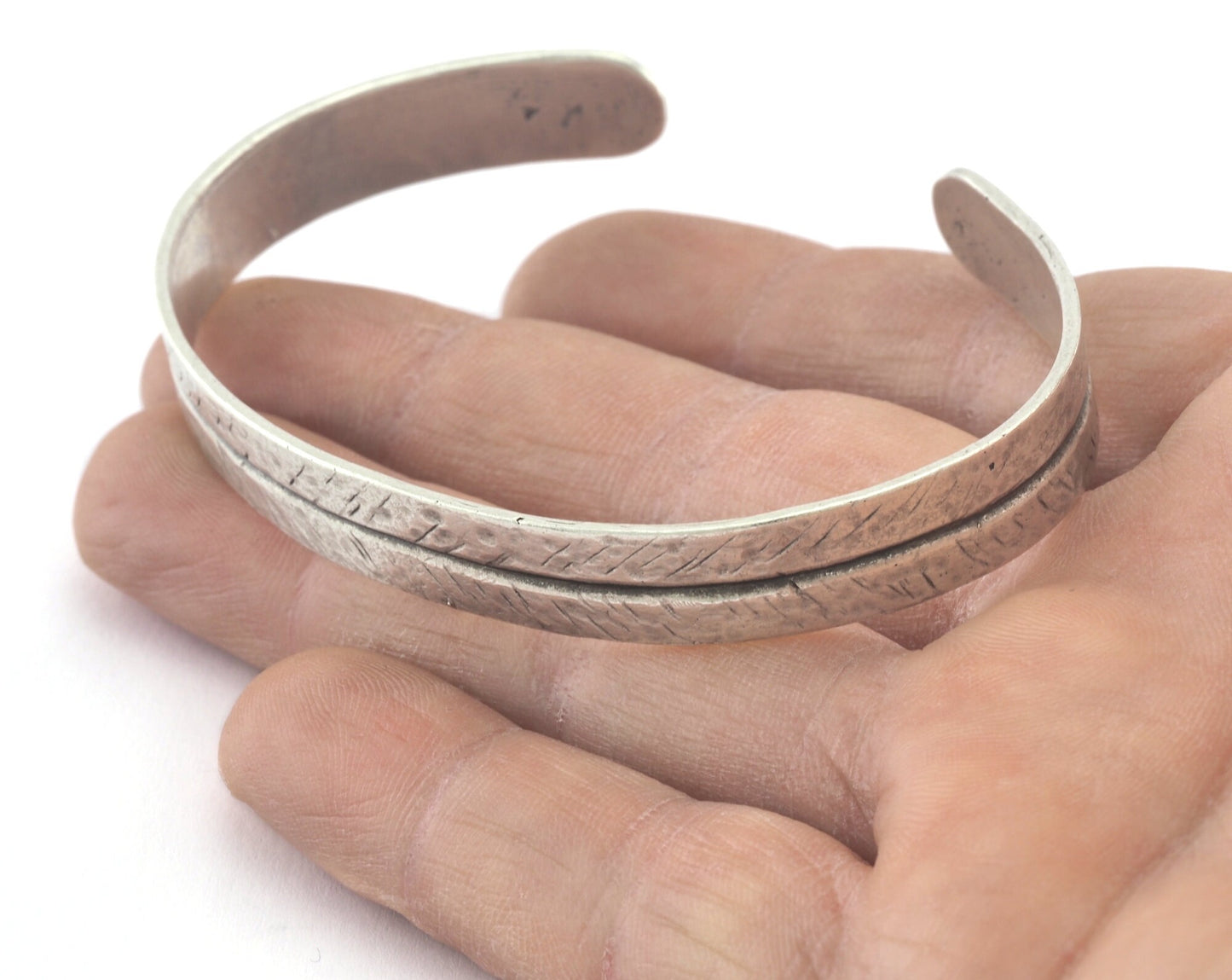 Cuff Bracelet Textured Adjustable Antique Silver Plated Brass (64mm inner size - Adjustable ) OZ3172