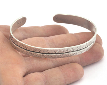 Cuff Bracelet Textured Adjustable Antique Silver Plated Brass (64mm inner size - Adjustable ) OZ3172