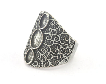 Ring Adjustable Ring Bezel - Antique Silver Plated brass (17mm 7US inner size - Adjustable ) OZ3264