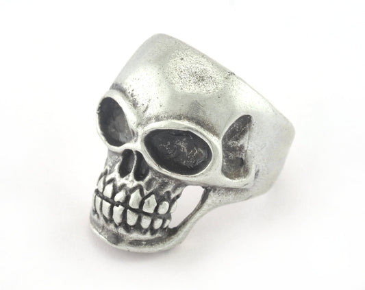 Skull Adjustable Ring Antique Silver Plated Brass (19mm 9US inner size) OZ3265