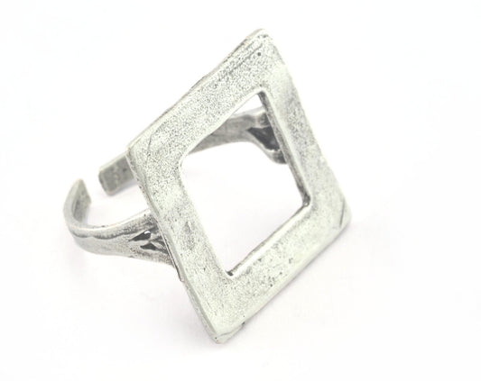 Square Ring Adjustable Antique Silver Plated brass (21mm 11US inner size) OZ3266