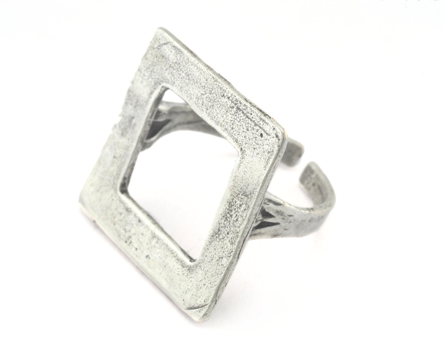 Square Ring Adjustable Antique Silver Plated brass (21mm 11US inner size) OZ3266