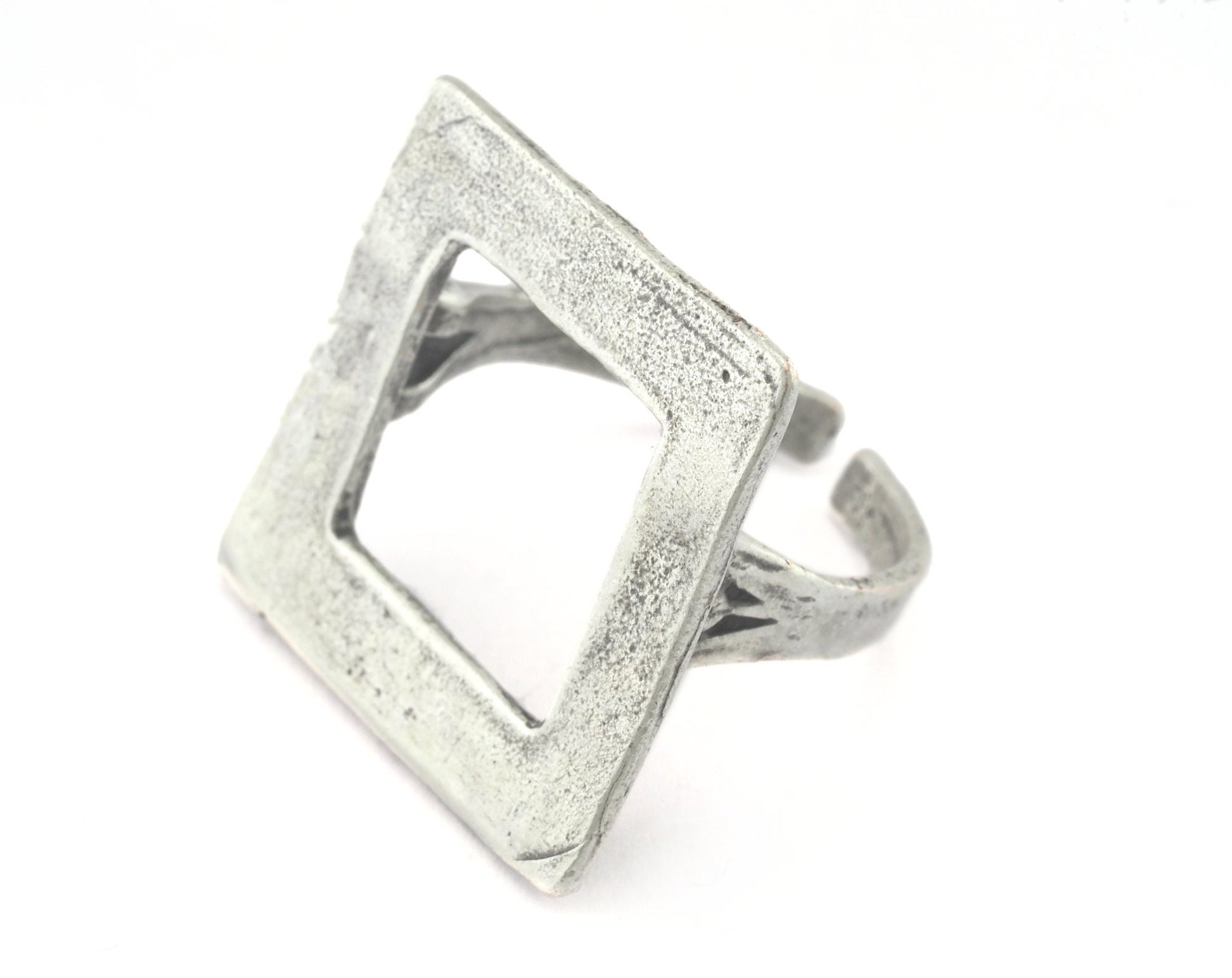 Square Ring Adjustable Antique Silver Plated brass (21mm 11US inner size) OZ3266