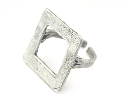 Square Ring Adjustable Antique Silver Plated brass (21mm 11US inner size) OZ3266