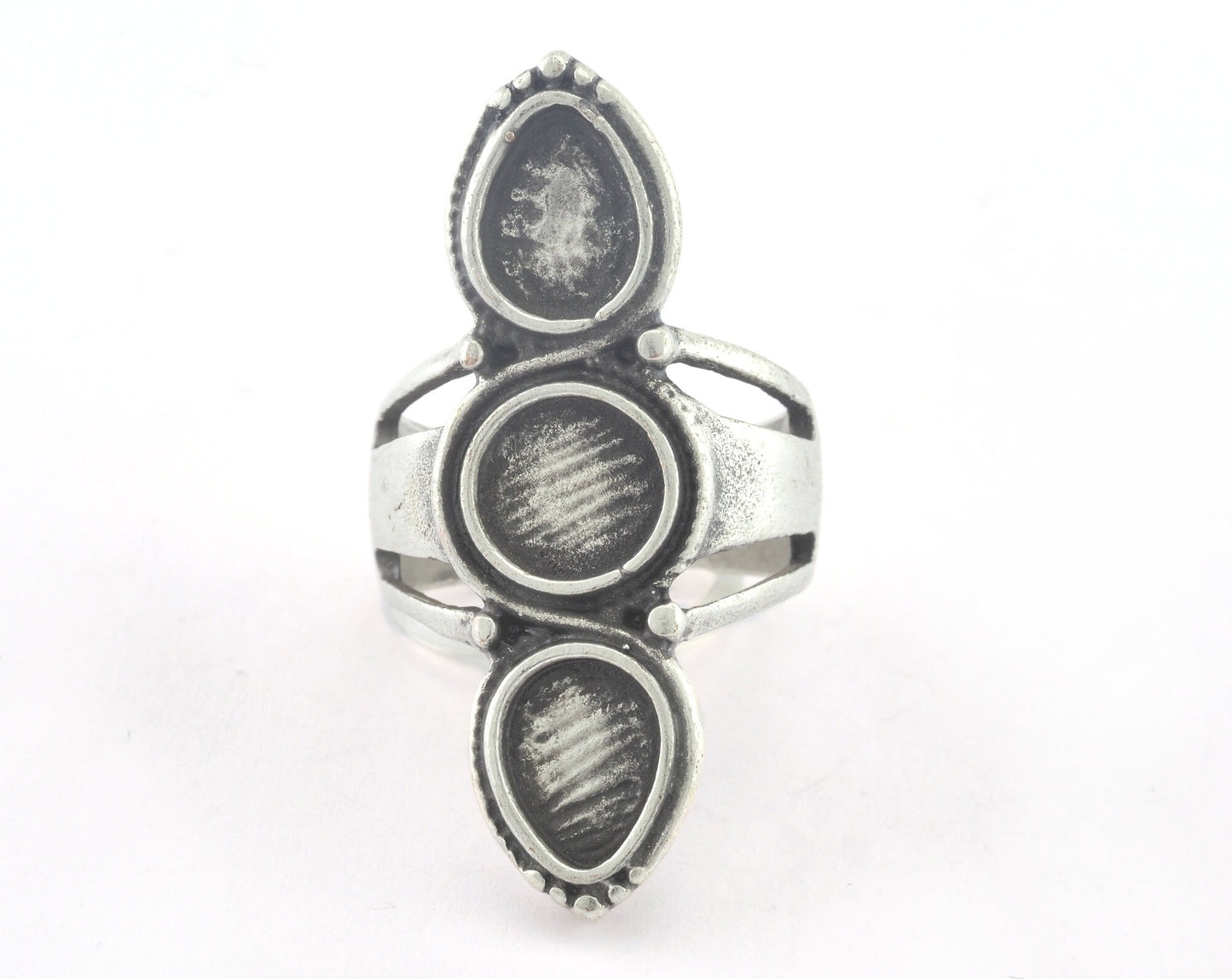 Ring Adjustable Ring Bezel Antique Silver Plated brass (18mm 7.5US inner size - Adjustable ) OZ3289