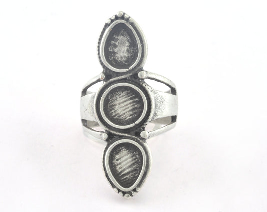 Ring Adjustable Ring Bezel Antique Silver Plated brass (18mm 7.5US inner size - Adjustable ) OZ3289