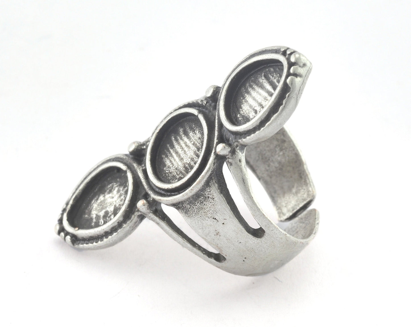 Ring Adjustable Ring Bezel Antique Silver Plated brass (18mm 7.5US inner size - Adjustable ) OZ3289