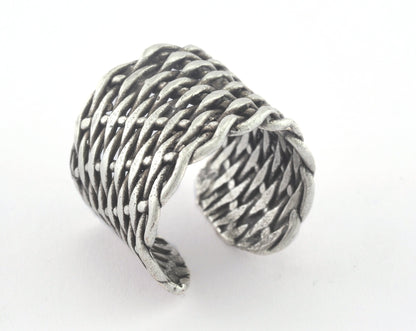 Woven Textured Adjustable Ring Antique Silver Plated brass (19mm 9US inner size) OZ3297 19xring22