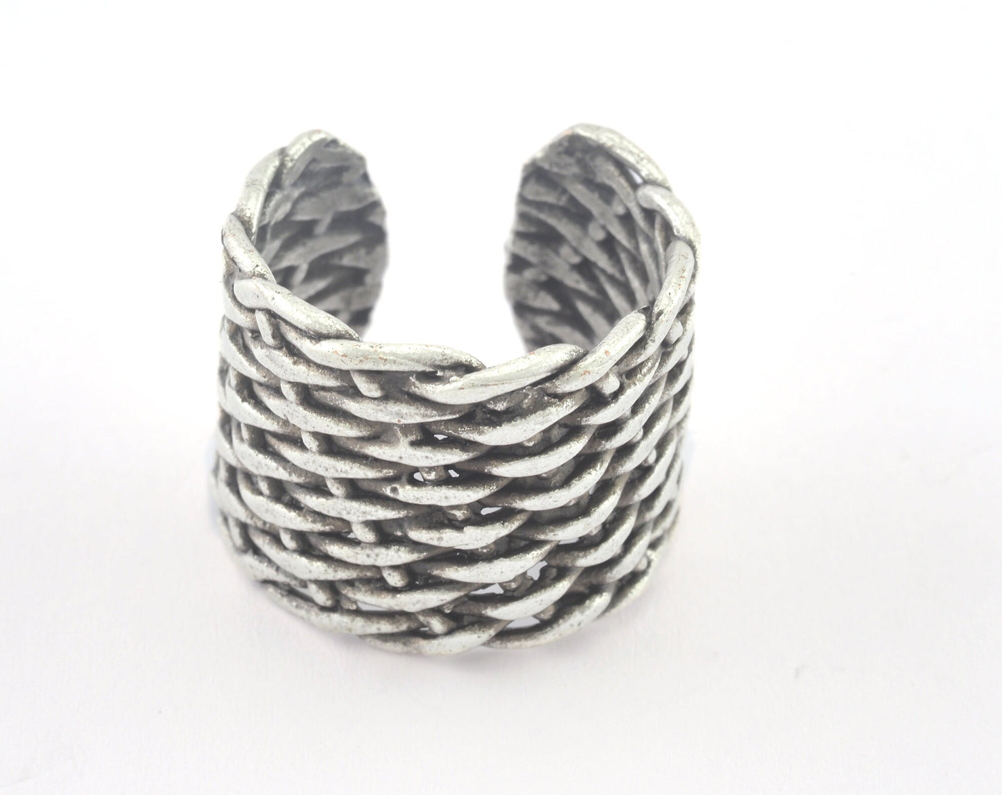 Woven Textured Adjustable Ring Antique Silver Plated brass (19mm 9US inner size) OZ3297 19xring22