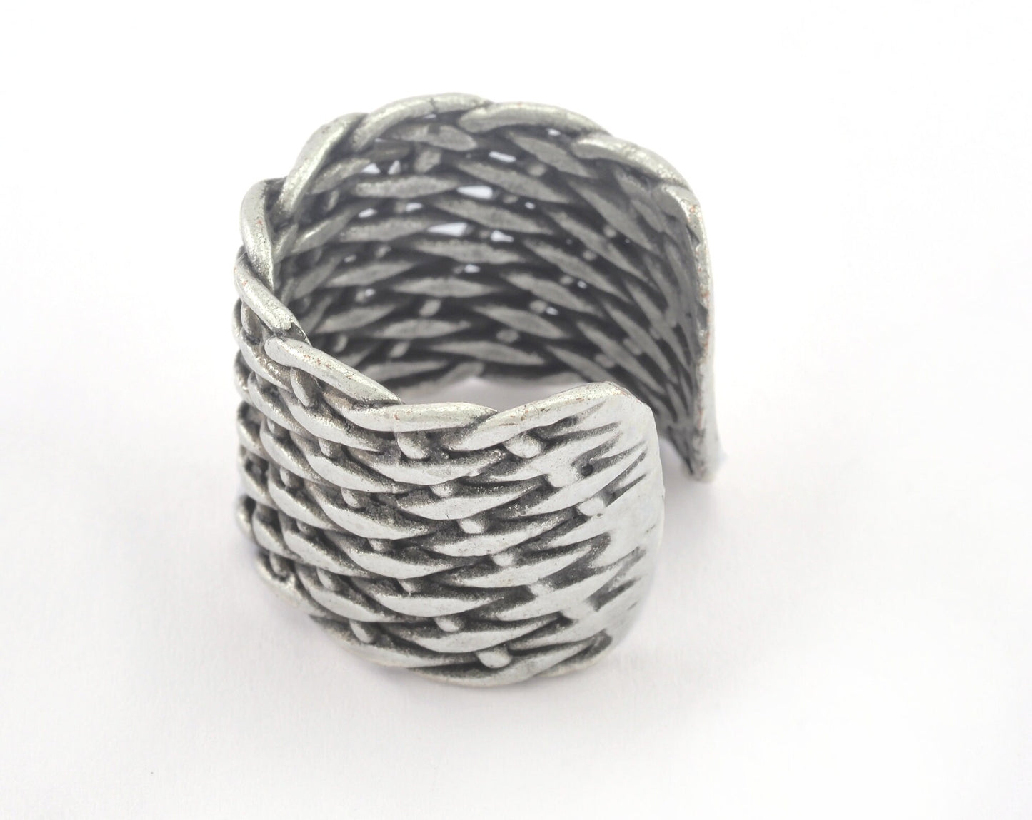 Woven Textured Adjustable Ring Antique Silver Plated brass (19mm 9US inner size) OZ3297 19xring22