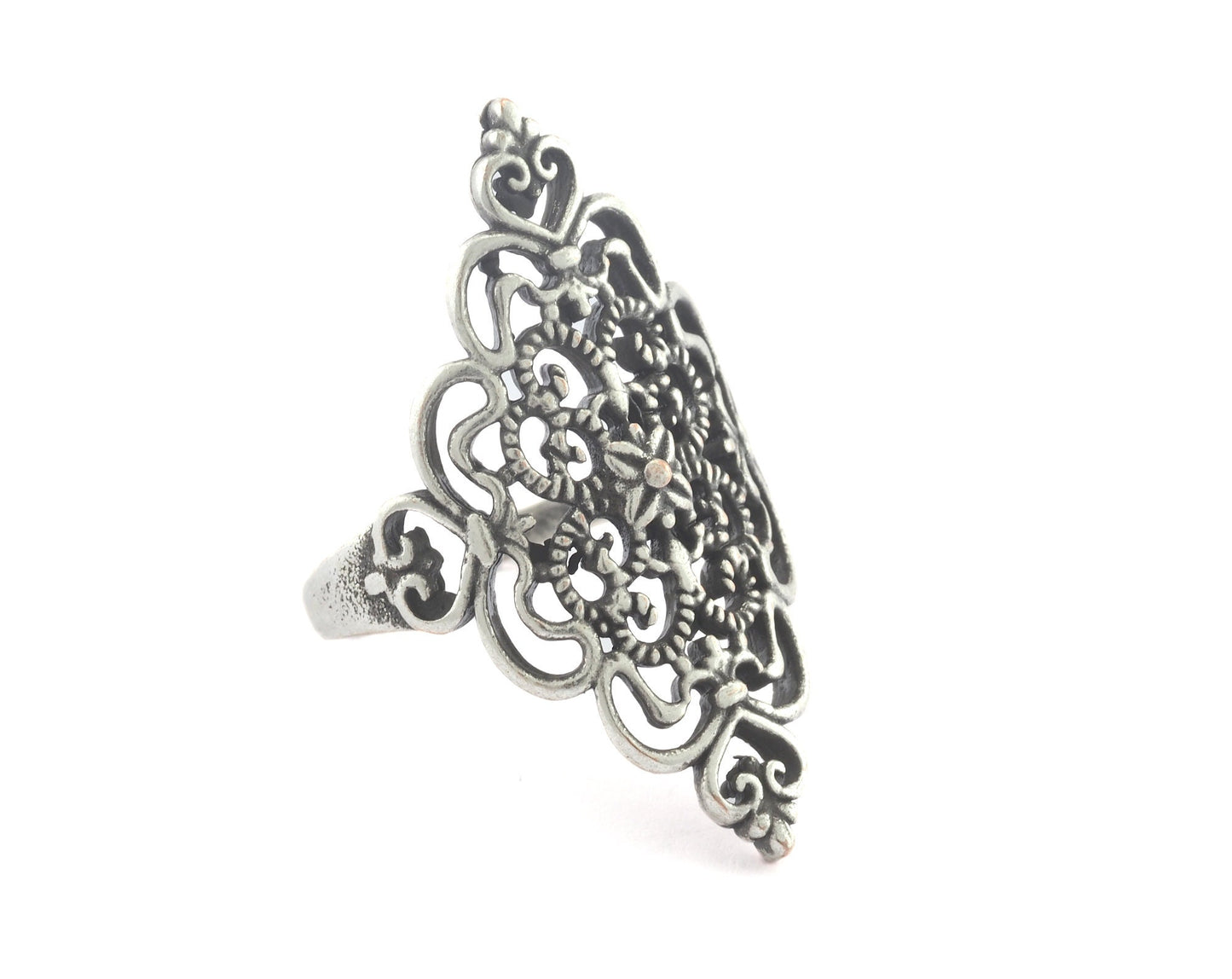 Filigree Shape Adjustable Ring Antique Silver Plated Brass (18mm 7.5US inner size) OZ3299 ring22