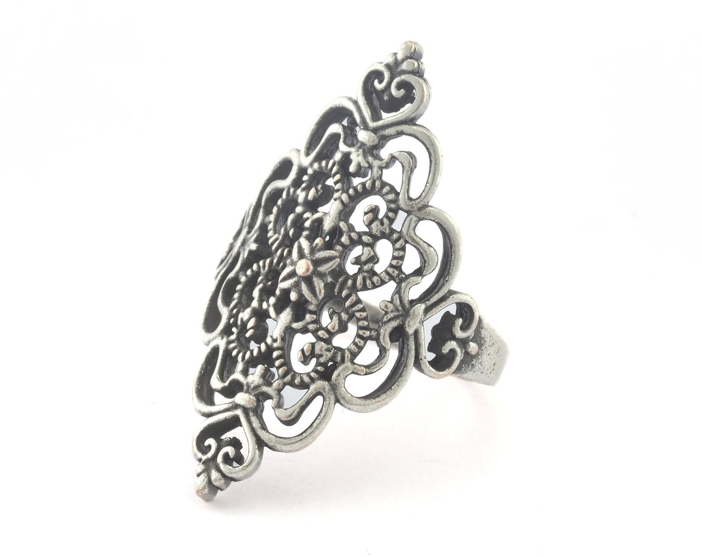 Filigree Shape Adjustable Ring Antique Silver Plated Brass (18mm 7.5US inner size) OZ3299 ring22