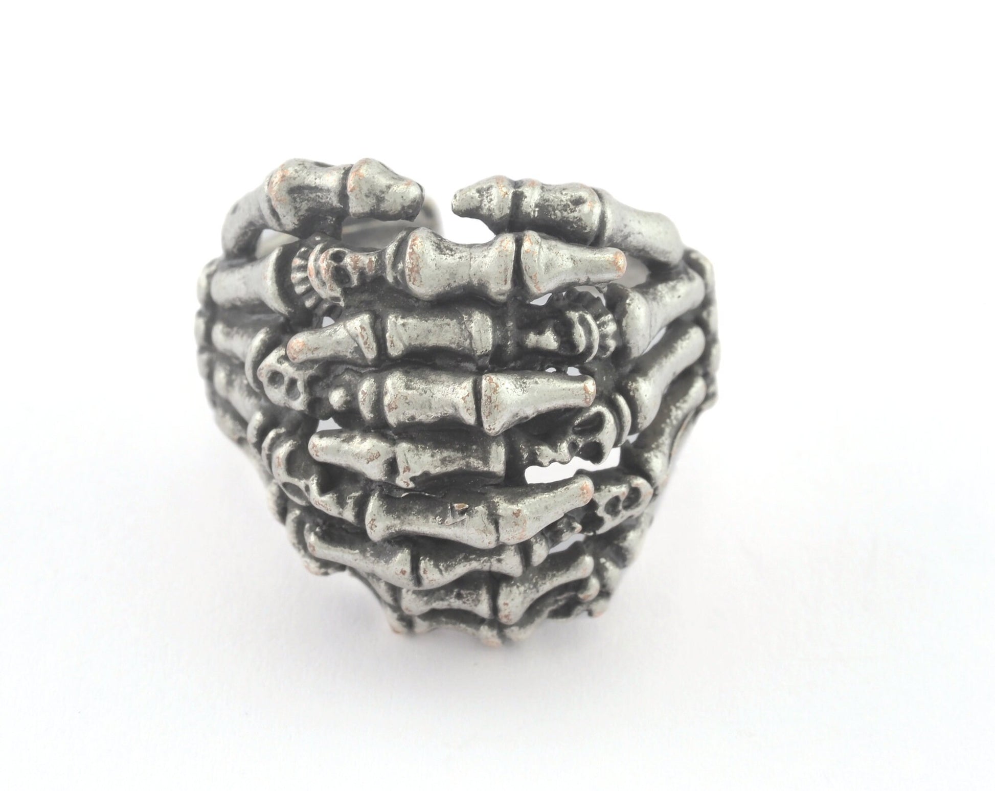 Skeleton Hand Adjustable Ring Antique Silver Plated Brass (19mm 9US inner size) OZ3302