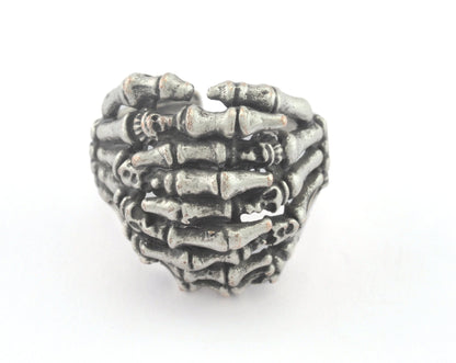 Skeleton Hand Adjustable Ring Antique Silver Plated Brass (19mm 9US inner size) OZ3302