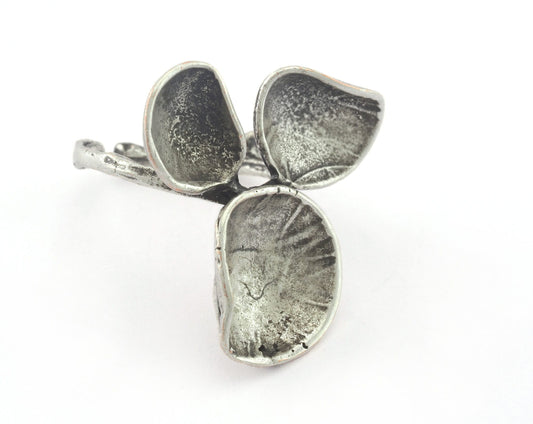 Flower Adjustable Ring Antique Silver Plated Brass (16.5mm 6US inner size) OZ3303