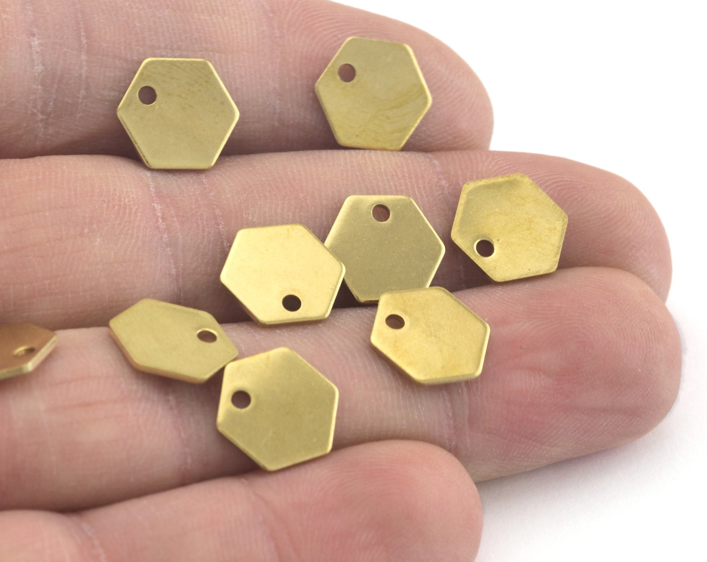 Hexagonal tag Raw brass , Antique silver plated 10mm 1 hole charms ,findings 3309-57