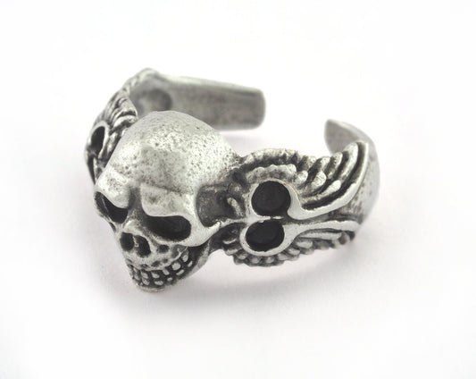 Skull Adjustable Ring Antique Silver Plated brass (17mm 7US inner size) Oz3327 ring26