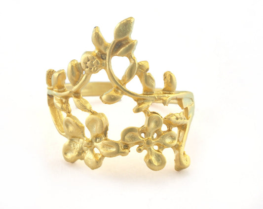 Flower Ring Adjustable Ring Matte Gold Plated Brass (16mm 5US inner size) Oz3336