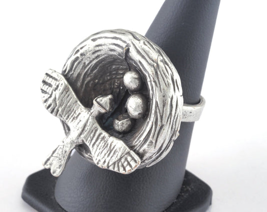 Bird Nest Ring Adjustable Ring Antique Silver plated brass (18mm 8US inner size) OZ2737