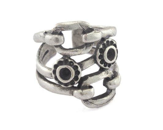 Ring Adjustable Ring Bezel - Antique Silver brass (18mm 8US inner size - Adjustable ) OZ2822