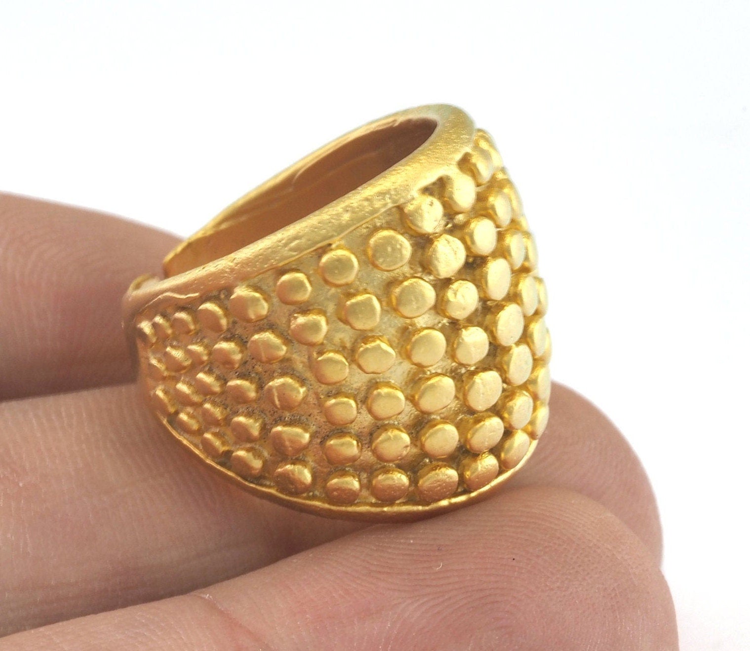 Dotted Ring Adjustable Matte Gold Plated brass (17mm 7US inner size) OZ3146