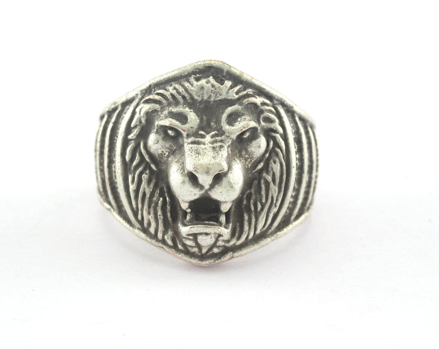 Ring Lion Adjustable Ring Antique Silver Plated Brass (18.5mm 8.5US inner size) OZ3354
